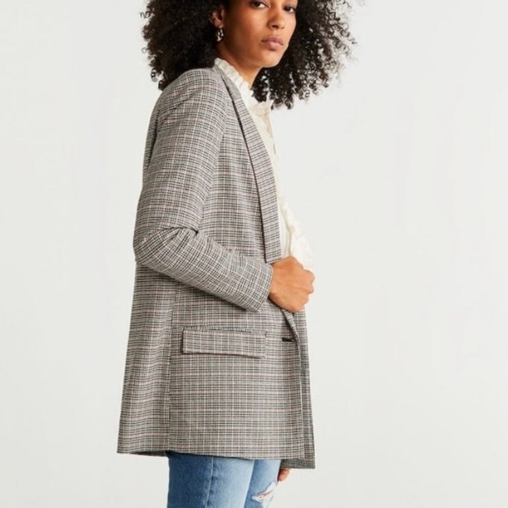 Mango Glen Plaid Blazer in Black and White